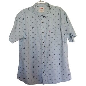 Levi's Button Up Shirt Men XXL Blue Geometric All Over Print Short Sleeve Casual